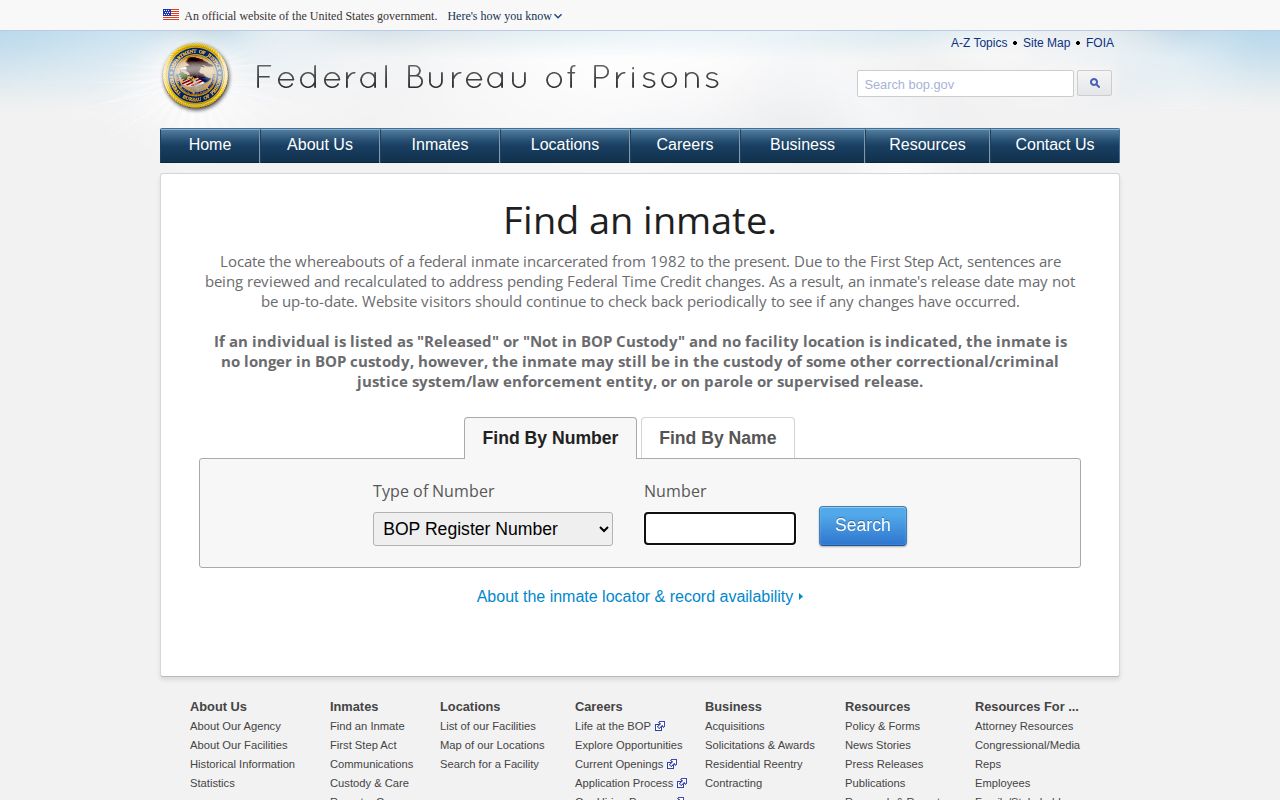 Federal and immigration custody serving Callaway County BOP release search