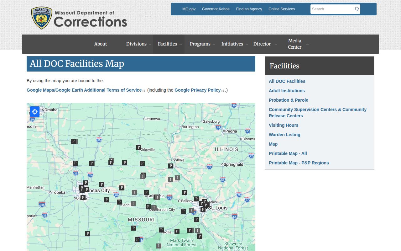 Missouri DOC map showing FRDC and District 26 in Fulton