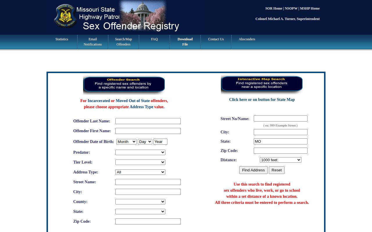 Official Missouri State Highway Patrol sex offender registry search