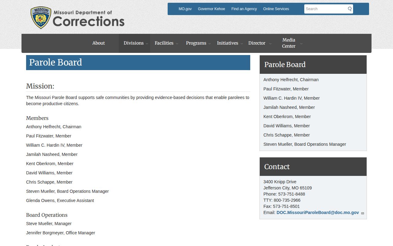 Missouri Parole Board official rules and information page